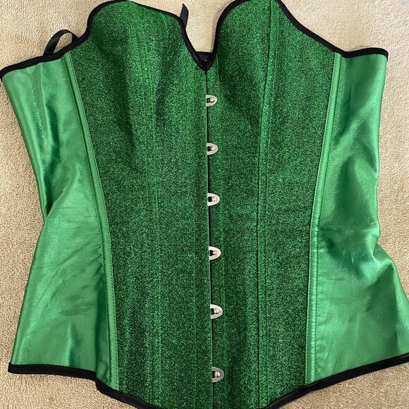 Accessories - Green Glitter Steel Boned Overbust Corset Top Lace Up Back Size S Gothic Festiva